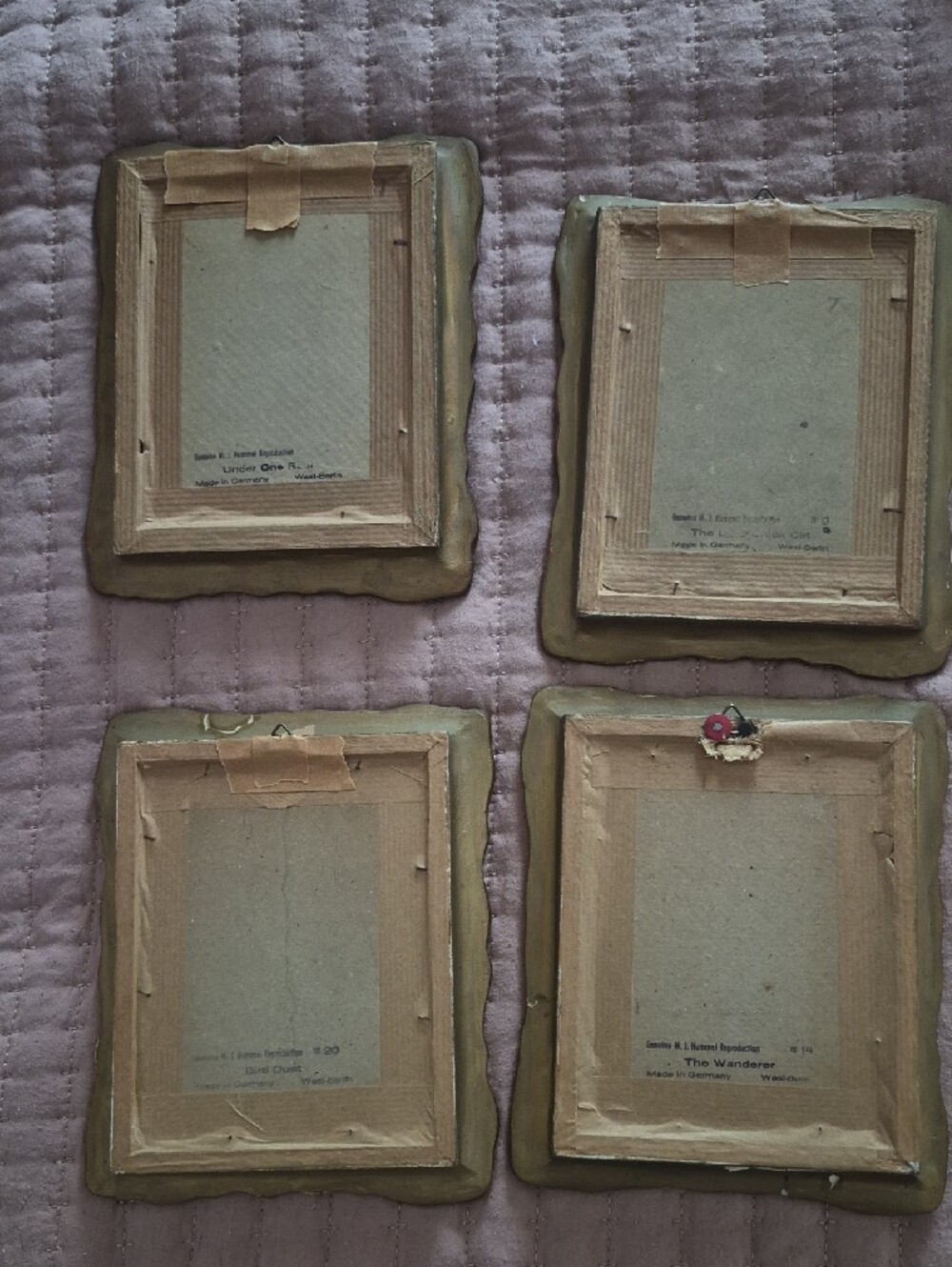 Vintage Whimsical Children Wall Plaques - Set of 4 - Pastel Cream & Muted Blue - Picture 2 of 3